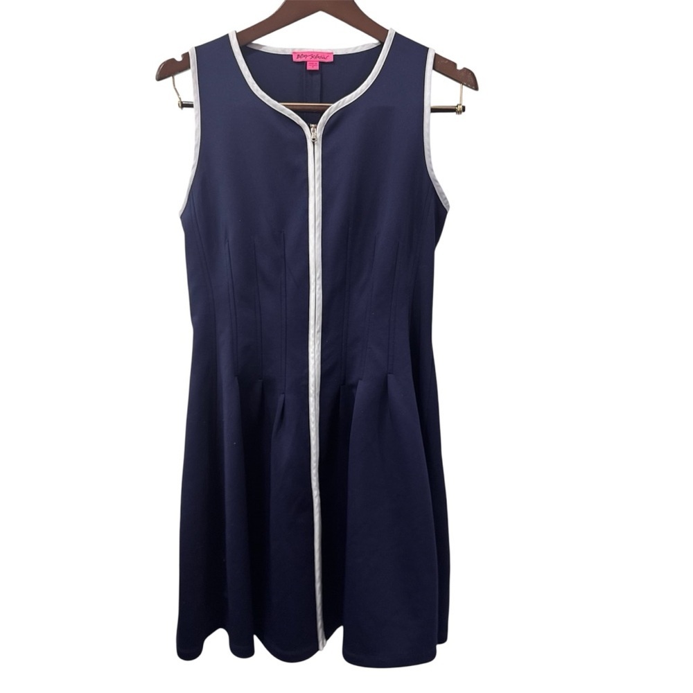 Betsey Johnson Navy Blue stretch  Zip-Front Mini Dress athletic dress size 8